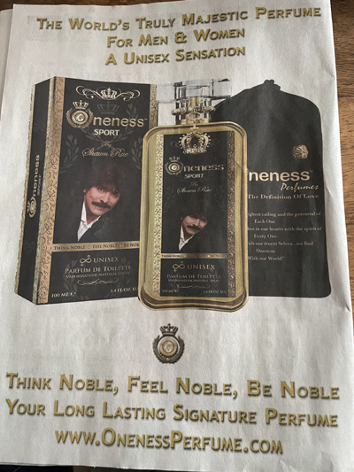 Photo of Oneness Perfume full-page ad in magazine